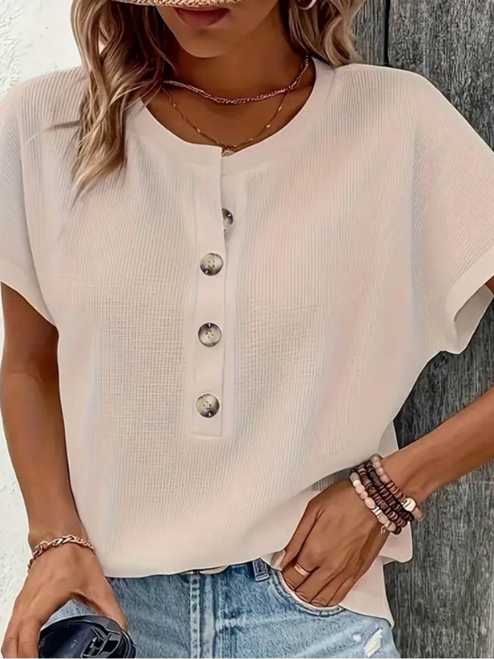 Casual Button-Front Women's Top in Cream